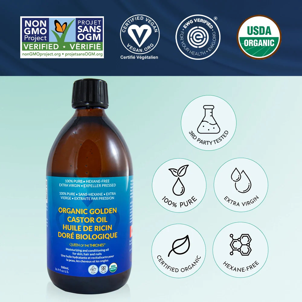 Organic Castor Oil 500mL | 100% Pure, Hexane-Free, Extra Virgin