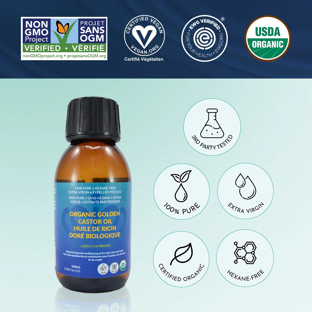 Organic Castor Oil 100mL | 100% Pure, Hexane-Free, Extra Virgin